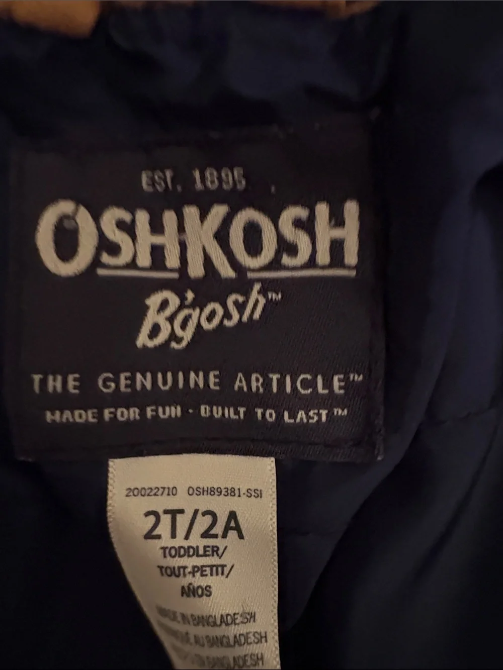 OshKosh B'gosh Tan Canvas Kids' Jacket with Cord Collar 2T